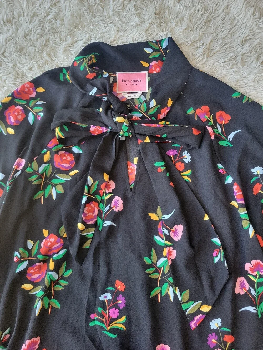 Kate Spade New York Autumn Floral Tie Neck Dress Size Large